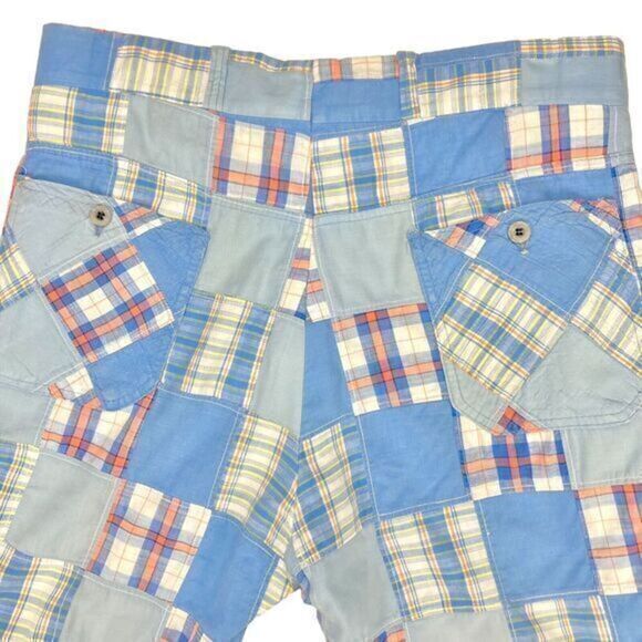 Jaymar Slack Madras Shorts Mens Sz M Blue Green Patchwork Vintage Preppy Summery - Picture 6 of 14